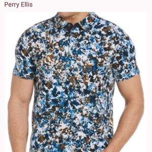 PERRYELLIS Paint Print Polo SHORT SLEEVE Bright for MENS